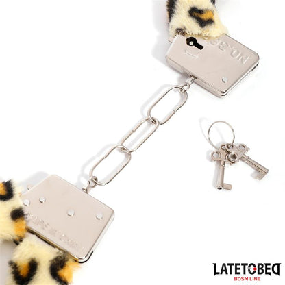 LATETOBED BDSM LINE - FURRY METAL CUFF ANIMAL PRINT LEOPARD