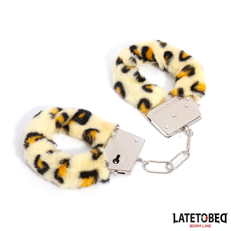 LATETOBED BDSM LINE - FURRY METAL CUFF ANIMAL PRINT LEOPARD