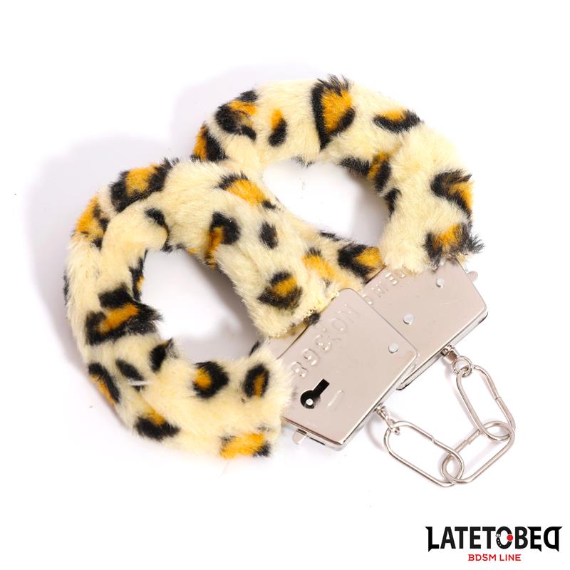 LATETOBED BDSM LINE - FURRY METAL CUFF ANIMAL PRINT LEOPARD
