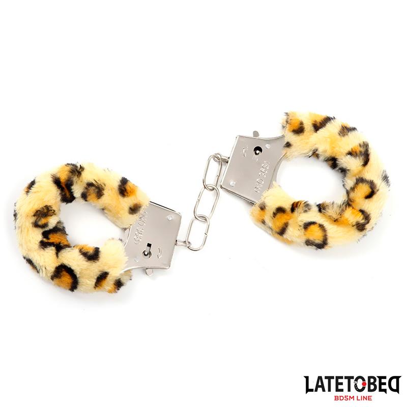 LATETOBED BDSM LINE - FURRY METAL CUFF ANIMAL PRINT LEOPARD