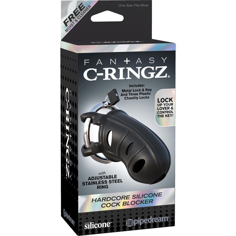FANTASY C-RINGZ - FANTASY C-RINGZ HARDCORE SILICONE COCK BLOCKER BLACK