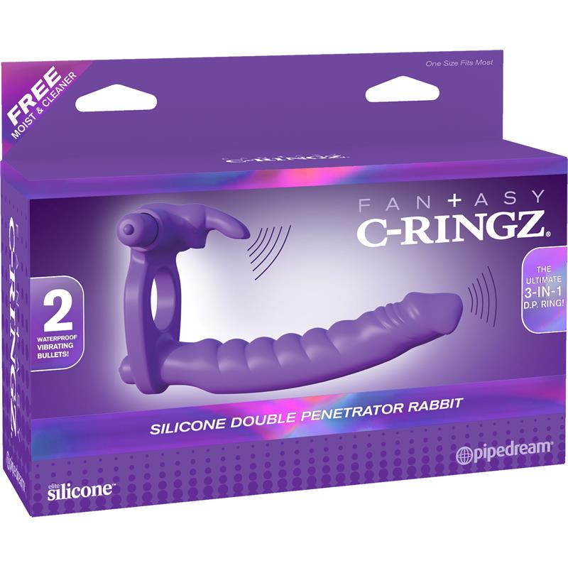 FANTASY C-RINGZ - FANTASY C-RINGZ SILICONE DOUBLE PENETRATOR RABBIT PURPLE