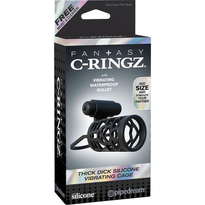 FANTASY C-RINGZ - FANTASY C-RINGZ THICK DICK SILICONE VIBRATING CAGE BLACK