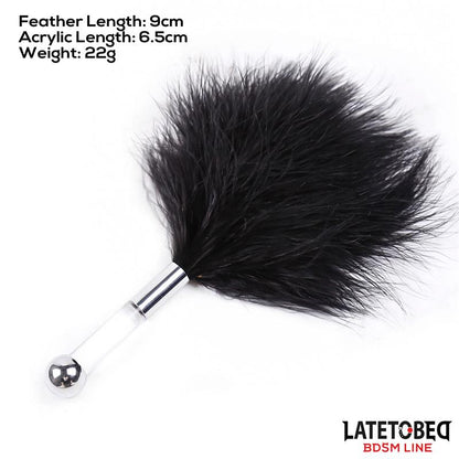 LATETOBED BDSM LINE - FEATHER TICKLER WITH ACRYLIC METAL HANDLE