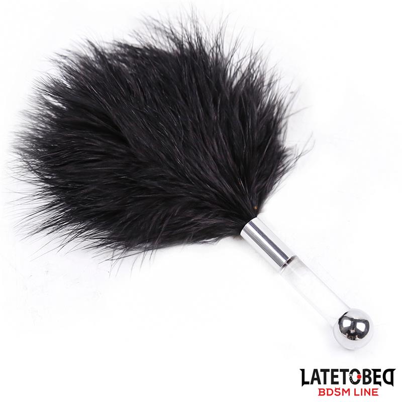 LATETOBED BDSM LINE - FEATHER TICKLER WITH ACRYLIC METAL HANDLE
