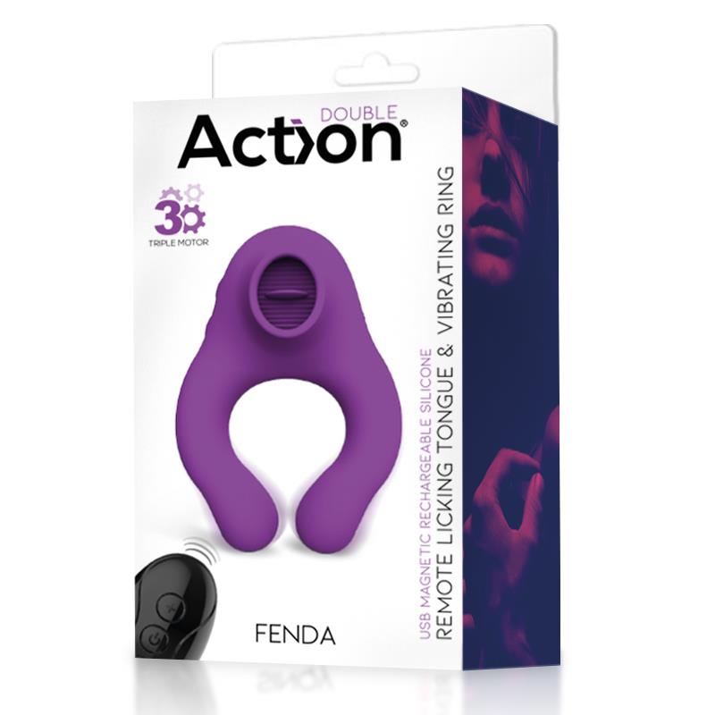 ACTION - FENDA VIBRATING RING WITH LICKING TONGUE AND REMOTE CONTROL 3 MOTORS MAGNETIC USB