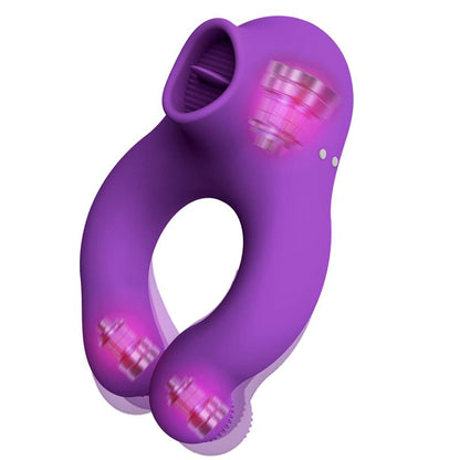 ACTION - FENDA VIBRATING RING WITH LICKING TONGUE AND REMOTE CONTROL 3 MOTORS MAGNETIC USB