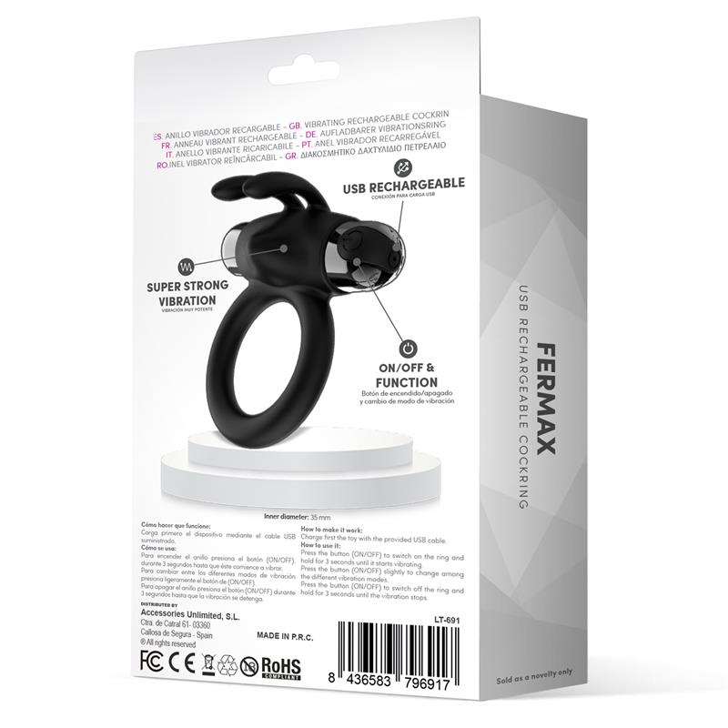 LATETOBED - FERMAX VIBRATING RING WITH RABBIT USB SILICONE BLACK