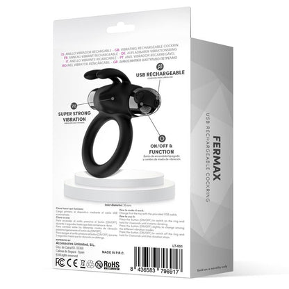 LATETOBED - FERMAX VIBRATING RING WITH RABBIT USB SILICONE BLACK