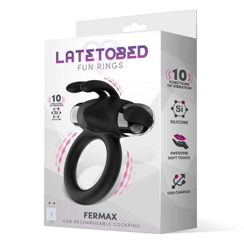 LATETOBED - FERMAX VIBRATING RING WITH RABBIT USB SILICONE BLACK