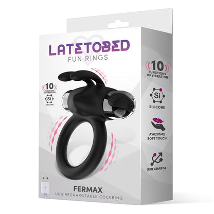 LATETOBED - FERMAX VIBRATING RING WITH RABBIT USB SILICONE BLACK