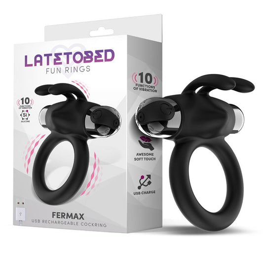 LATETOBED - FERMAX VIBRATING RING WITH RABBIT USB SILICONE BLACK