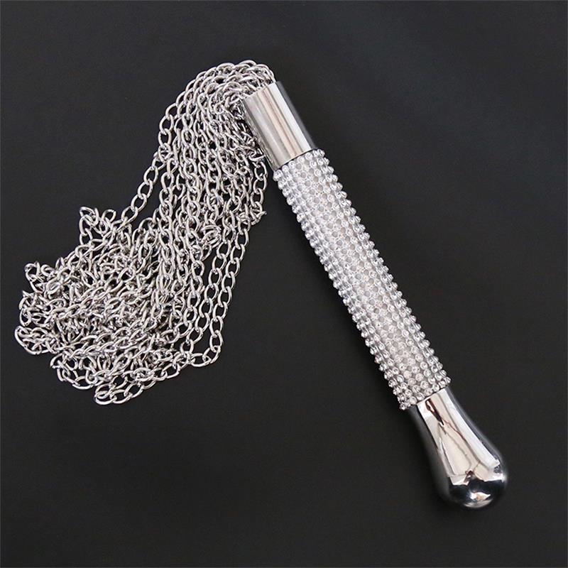 LATETOBED BDSM LINE - FLOGGER WITH CHAIN TASSEL WITH RHINESTONE HANDLE
