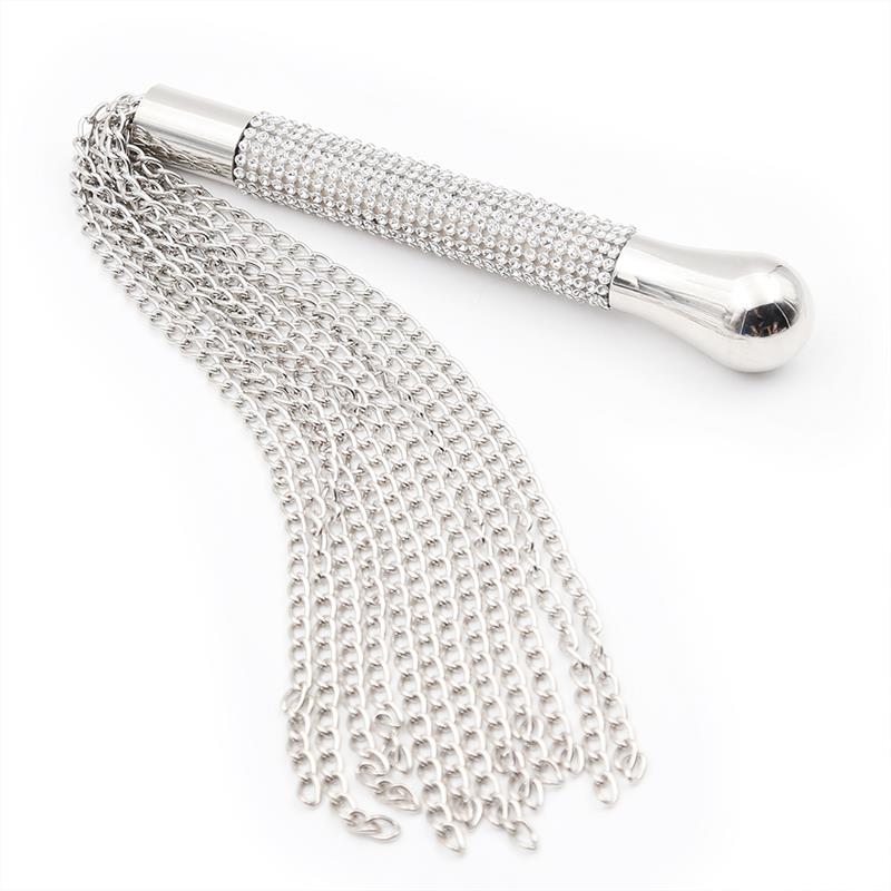 LATETOBED BDSM LINE - FLOGGER WITH CHAIN TASSEL WITH RHINESTONE HANDLE