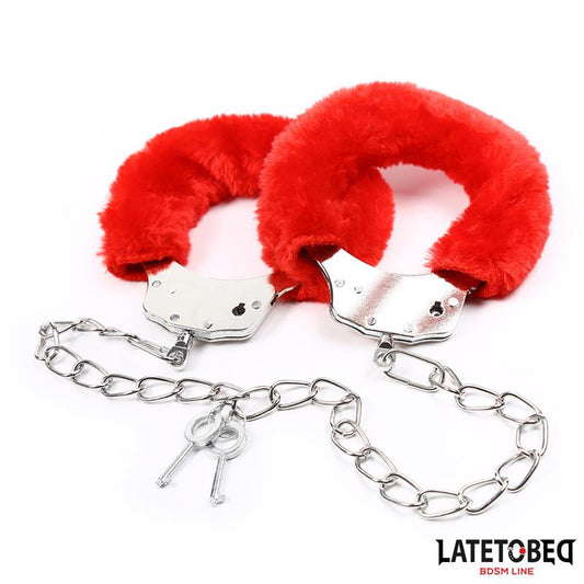 LATETOBED BDSM LINE - FUR ANKLE CUFFS RED