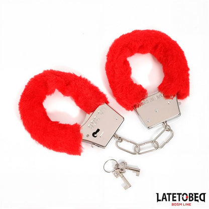 LATETOBED BDSM LINE - FURRY LOCKING CUFF RED