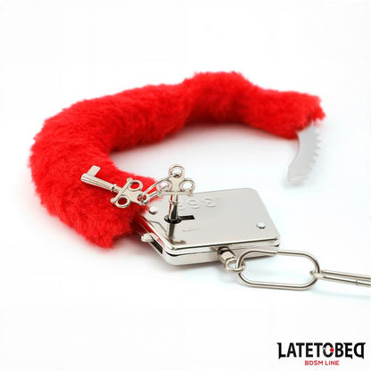 LATETOBED BDSM LINE - FURRY LOCKING CUFF RED