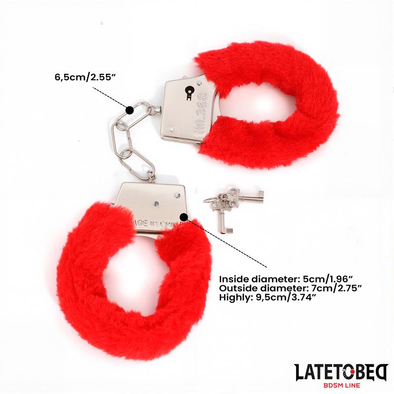 LATETOBED BDSM LINE - FURRY LOCKING CUFF RED