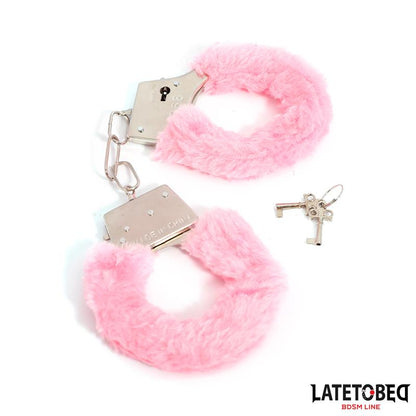 LATETOBED BDSM LINE - FURRY METAL CUFF PINK