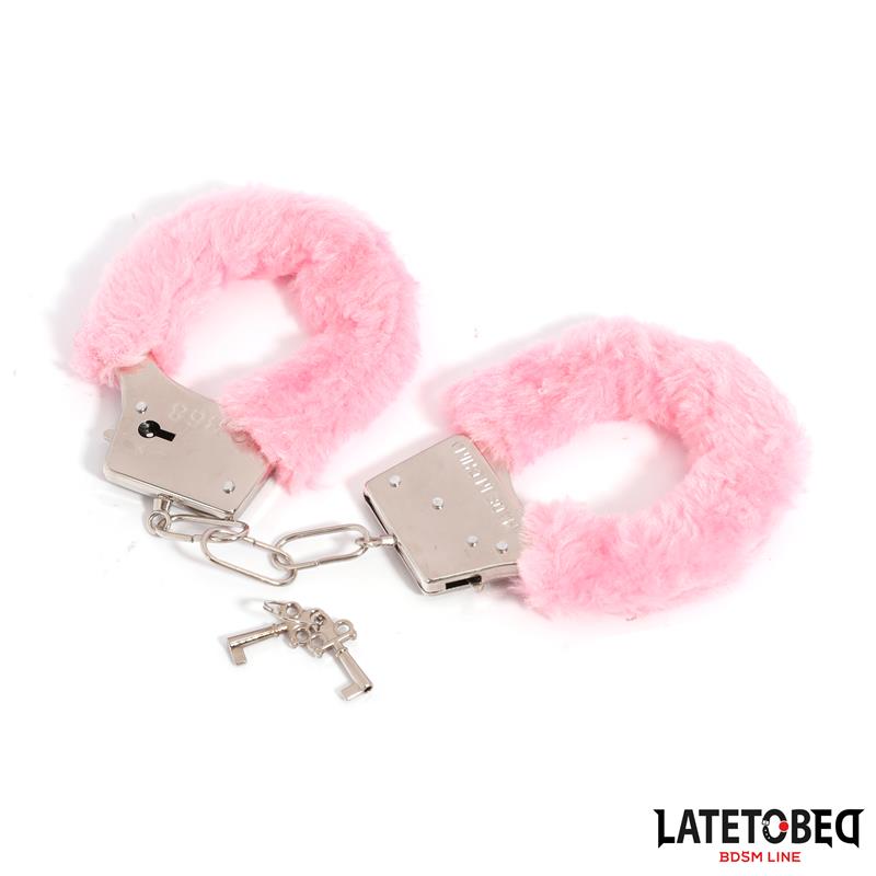 LATETOBED BDSM LINE - FURRY METAL CUFF PINK