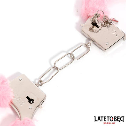 LATETOBED BDSM LINE - FURRY METAL CUFF PINK
