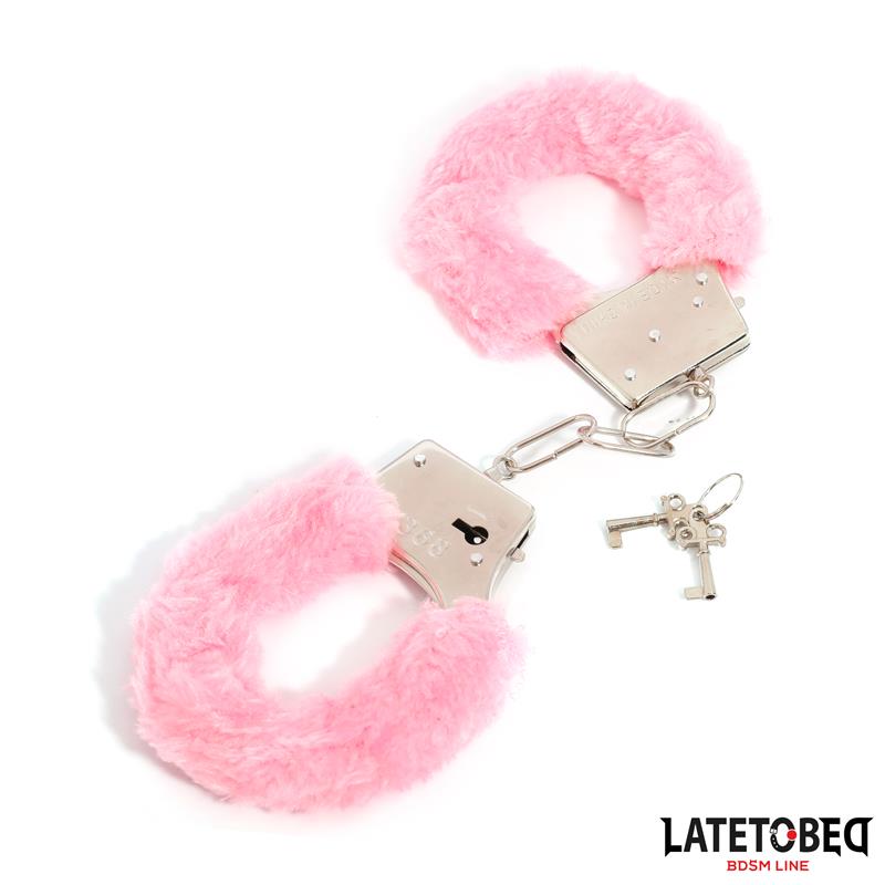 LATETOBED BDSM LINE - FURRY METAL CUFF PINK