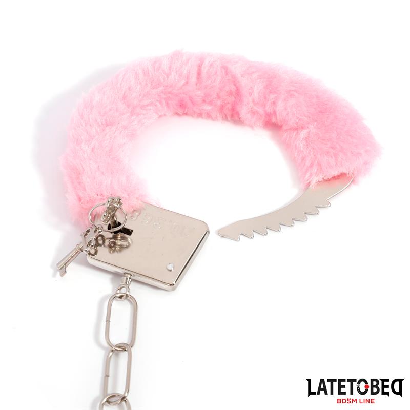 LATETOBED BDSM LINE - FURRY METAL CUFF PINK