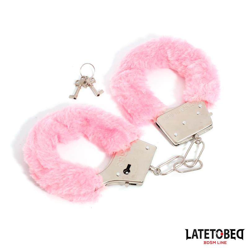 LATETOBED BDSM LINE - FURRY METAL CUFF PINK