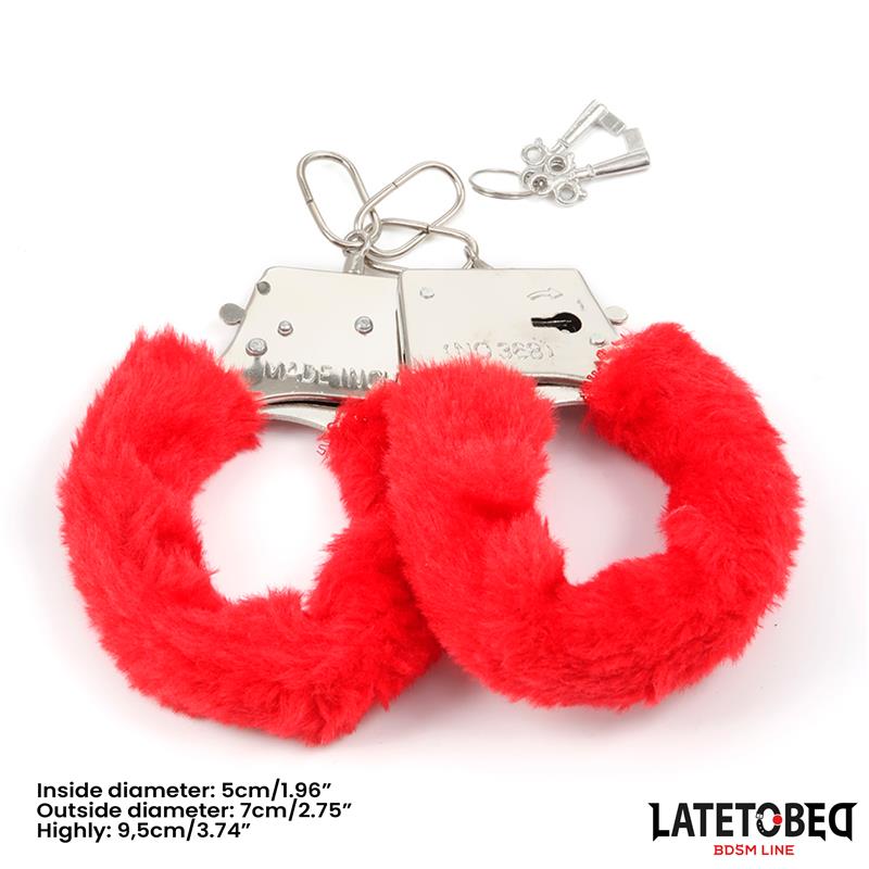 LATETOBED BDSM LINE - FURRY METAL CUFF RED