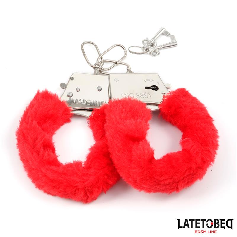 LATETOBED BDSM LINE - FURRY METAL CUFF RED
