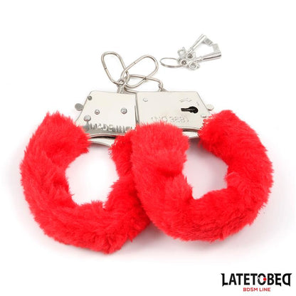 LATETOBED BDSM LINE - FURRY METAL CUFF RED