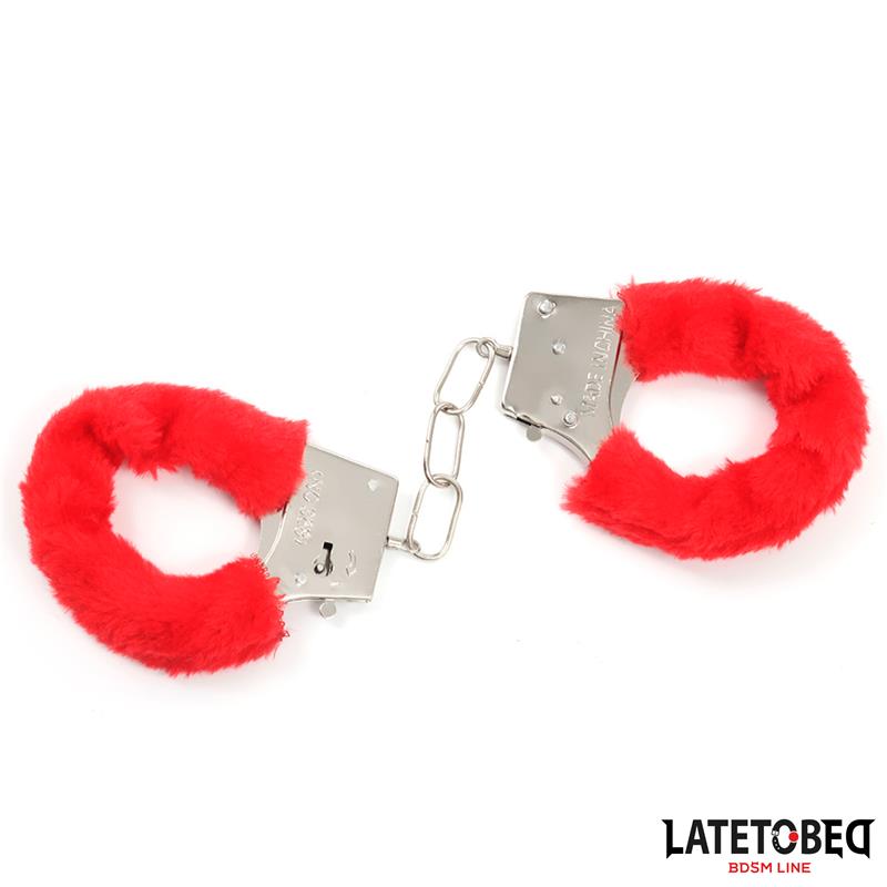LATETOBED BDSM LINE - FURRY METAL CUFF RED