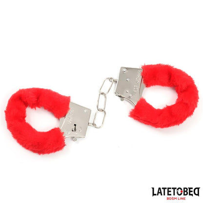 LATETOBED BDSM LINE - FURRY METAL CUFF RED