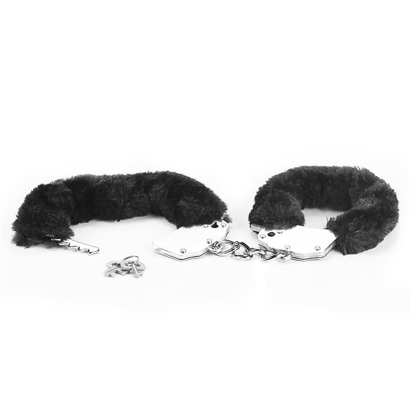 LOVETOY - FURRY METAL HANDCUFFS BLACK
