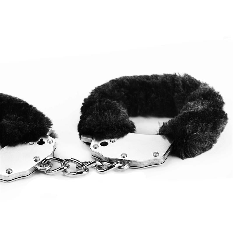 LOVETOY - FURRY METAL HANDCUFFS BLACK