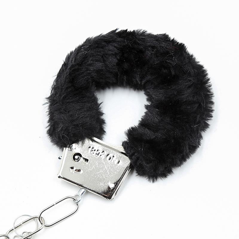 INTOYOU BDSM LINE - FURRY METAL HANDCUFFS BLACK