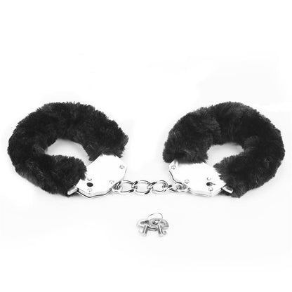 LOVETOY - FURRY METAL HANDCUFFS BLACK