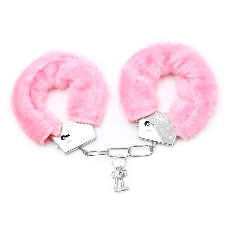 INTOYOU BDSM LINE - FURRY METAL HANDCUFFS PINK