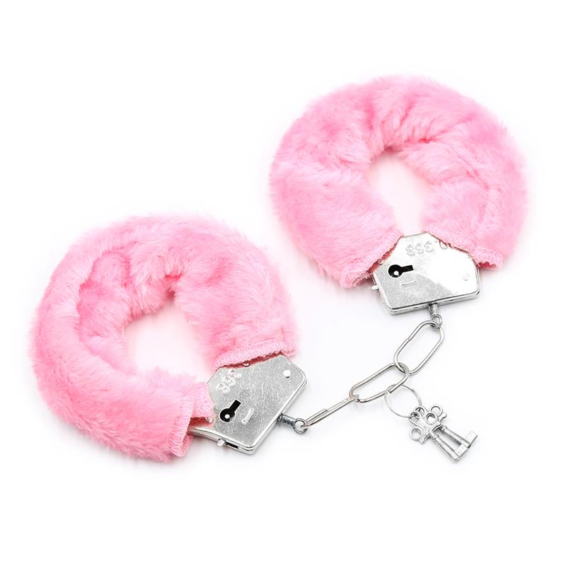 INTOYOU BDSM LINE - FURRY METAL HANDCUFFS PINK