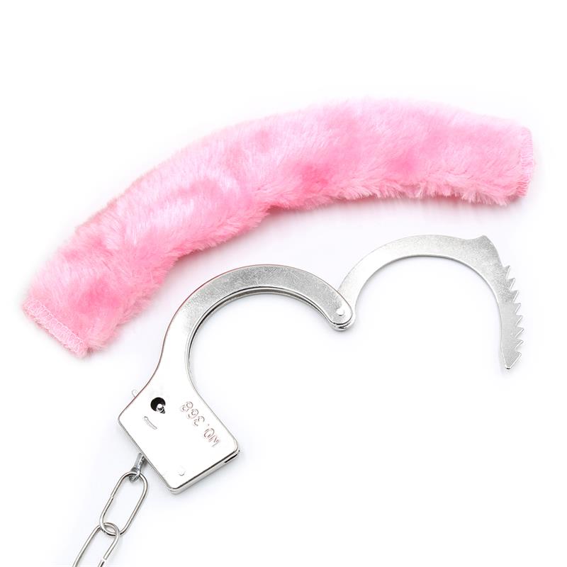 INTOYOU BDSM LINE - FURRY METAL HANDCUFFS PINK