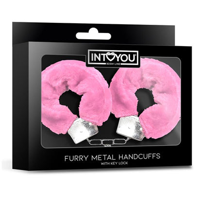 INTOYOU BDSM LINE - FURRY METAL HANDCUFFS PINK