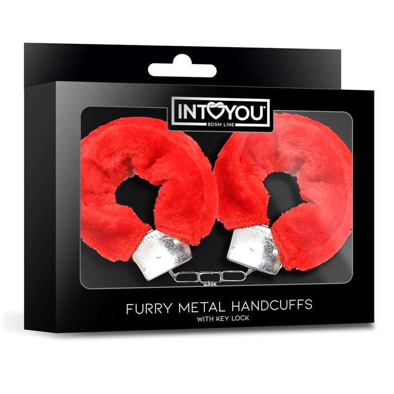 INTOYOU BDSM LINE - FURRY METAL HANDCUFFS RED