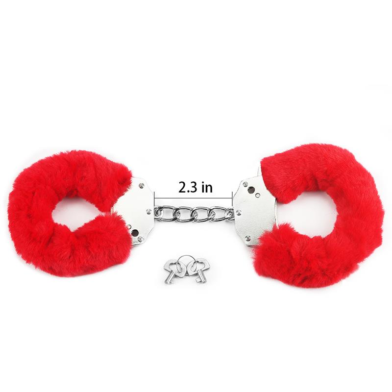 LOVETOY - FURRY METAL HANDCUFFS RED