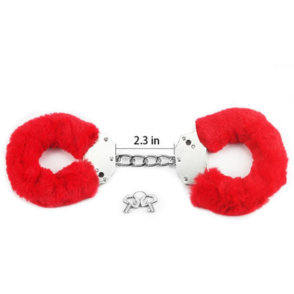 LOVETOY - FURRY METAL HANDCUFFS RED