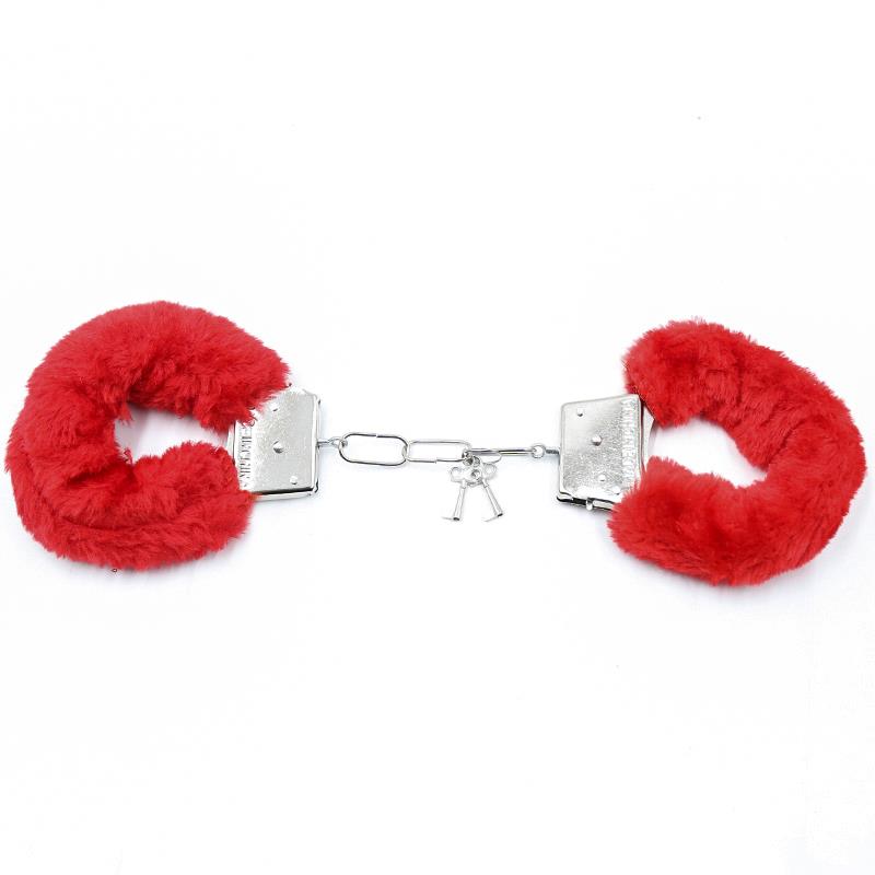 INTOYOU BDSM LINE - FURRY METAL HANDCUFFS RED