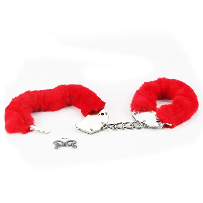 LOVETOY - FURRY METAL HANDCUFFS RED