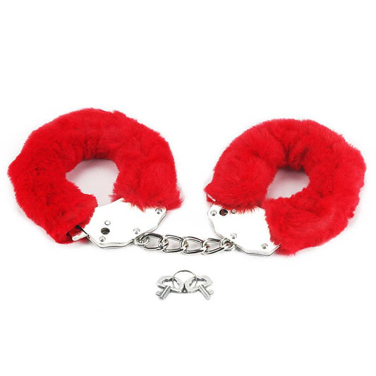 LOVETOY - FURRY METAL HANDCUFFS RED