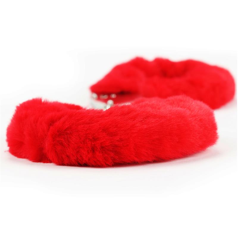 LOVETOY - FURRY METAL HANDCUFFS RED