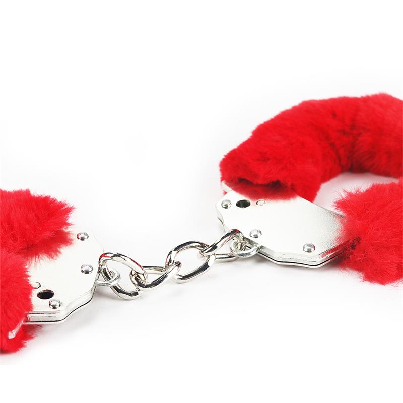LOVETOY - FURRY METAL HANDCUFFS RED