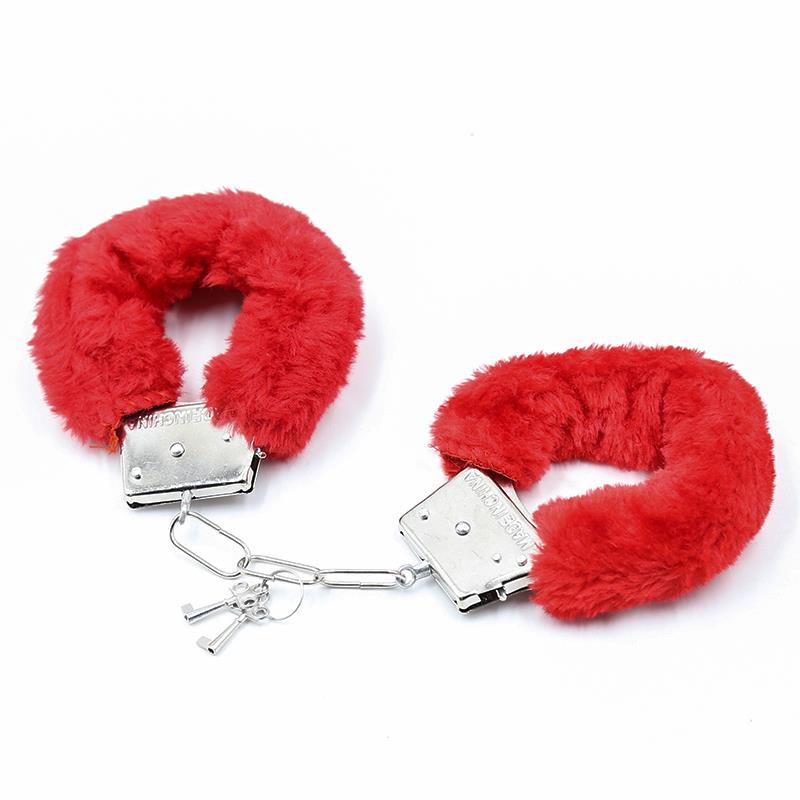 INTOYOU BDSM LINE - FURRY METAL HANDCUFFS RED